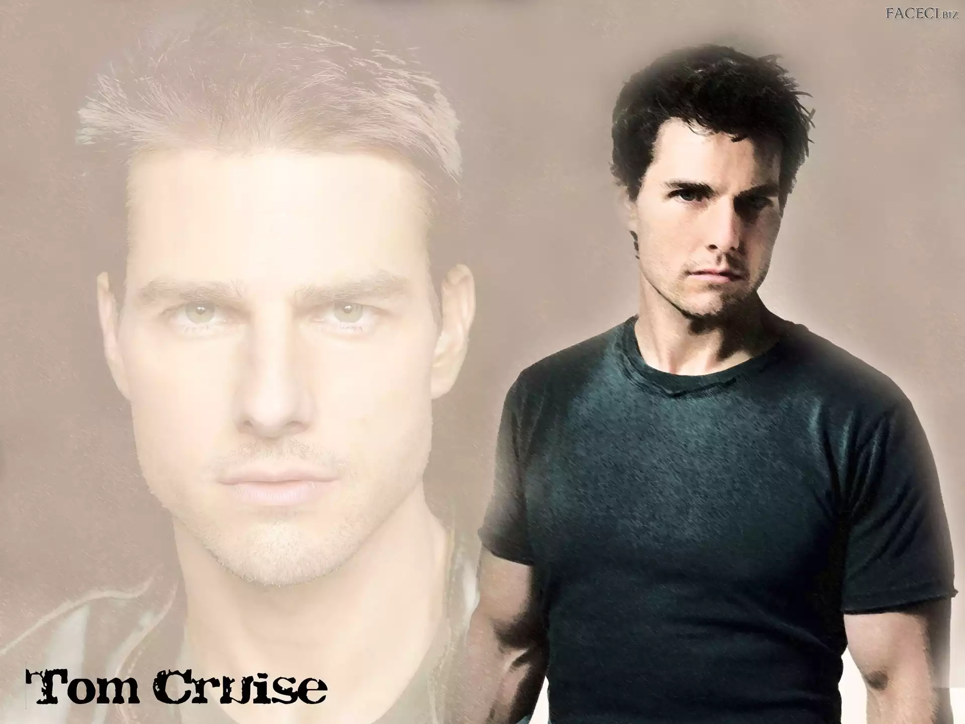 czarny t-shirt, Tom Cruise, twarz