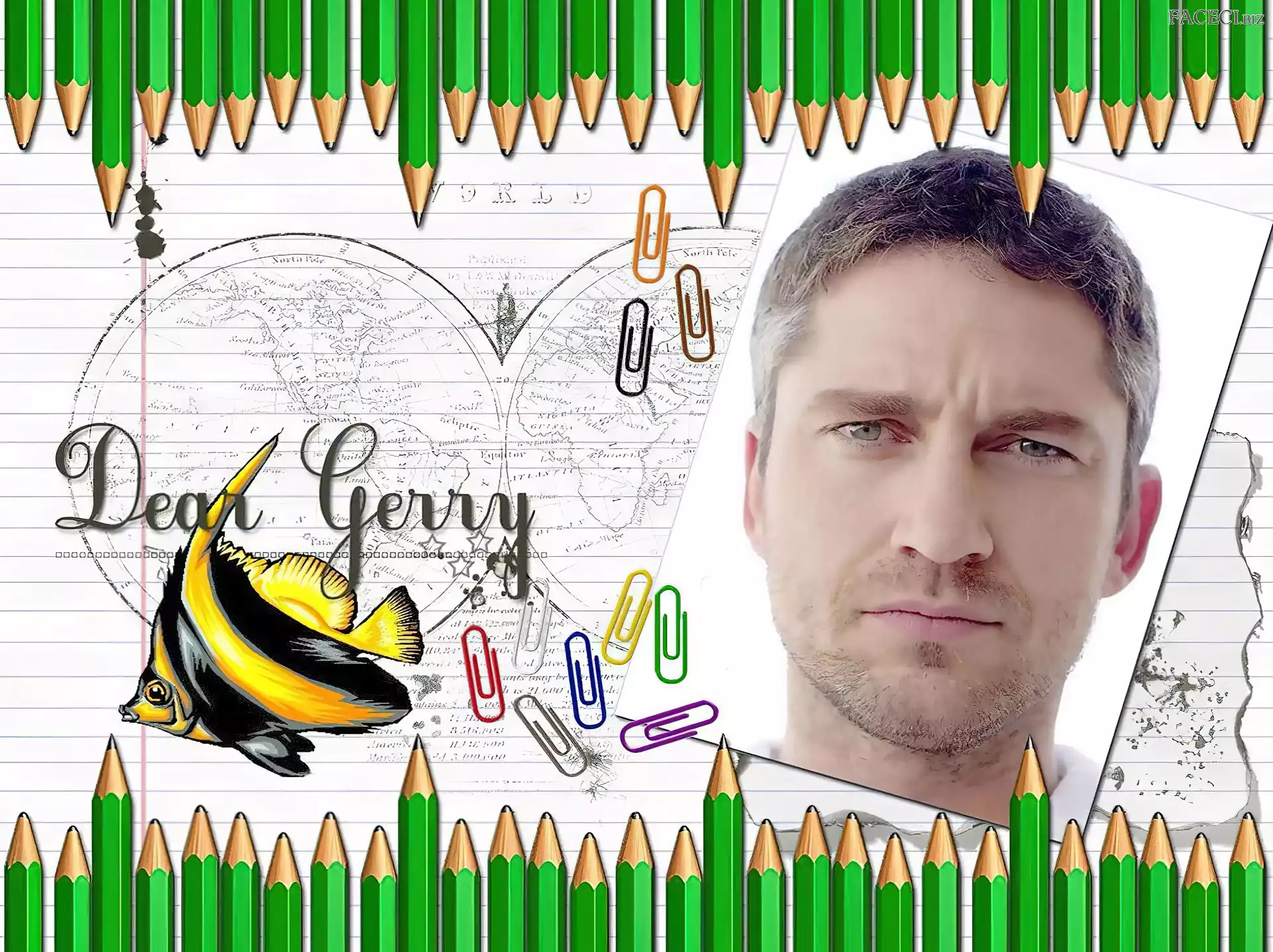 rybka, Gerard Butler, spinacz