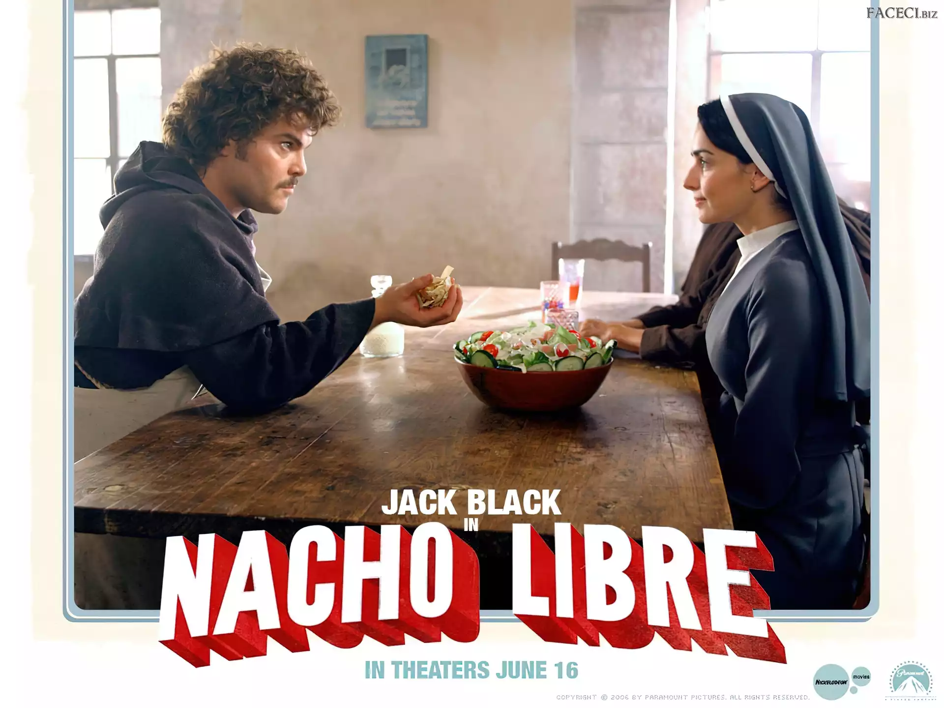 sałatka, stół, Jack Black, Nacho Libre, Ana Reguera